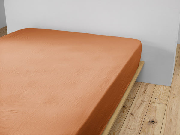 Fitted Sheet - Double Gauze Plain Cotton - Gaia - Apricot