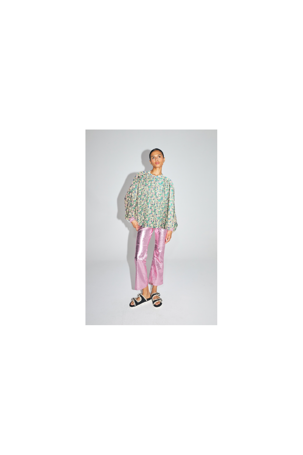Chemise PaoImprimé Gypsy Fleuri Rose Et Jaune Fabriquée En Italie - Vert