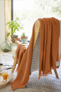 Gaïa - Plaid À Franges - Double Gaze De Coton Unie - Abricot