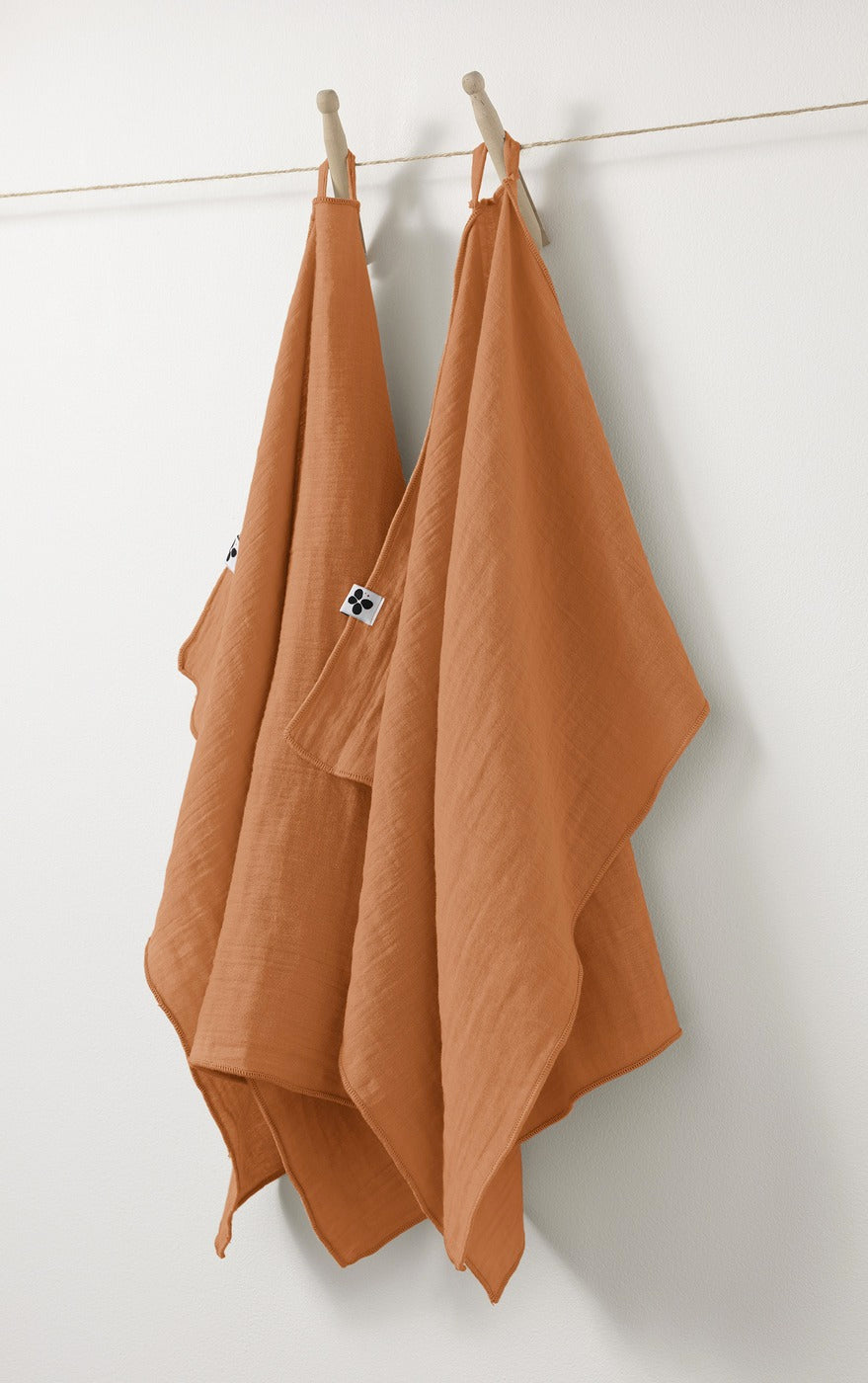 Gaïa - Lot De Essuie-Mains - Double Gaze De Coton Unie - Abricot