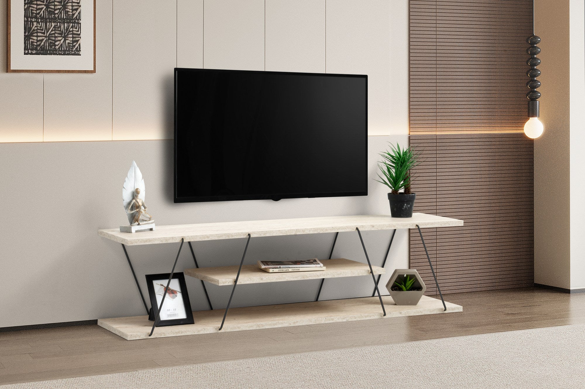 Canaz TV Units - Travertine / Black