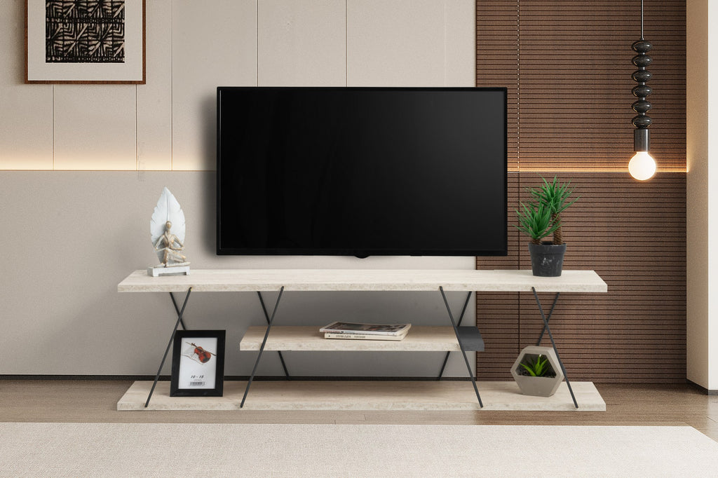 Canaz TV Units - Travertine / Black
