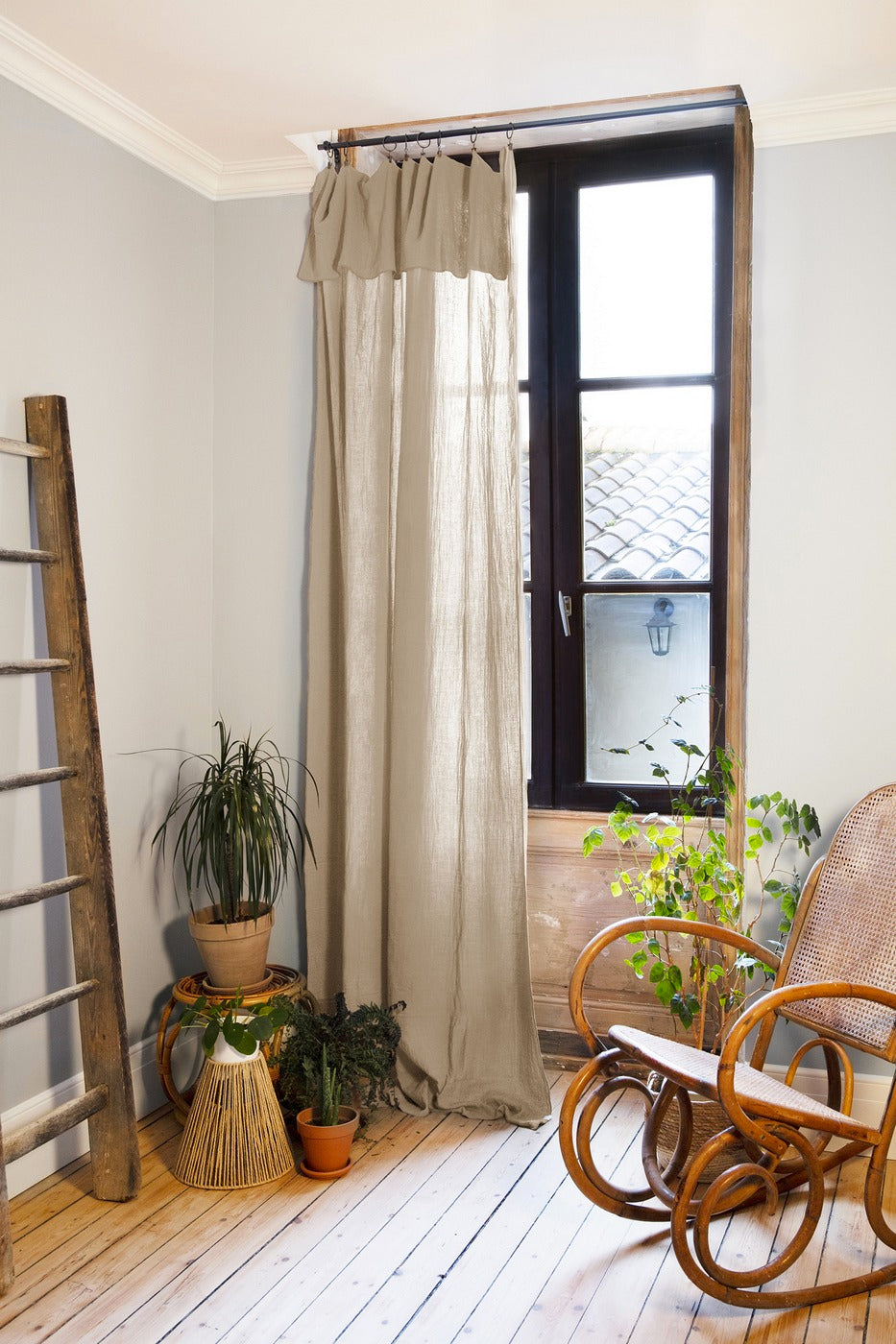 Adjustable Curtain + Clip Rings - Double Plain Cotton Gauze - Gaïa - Twine