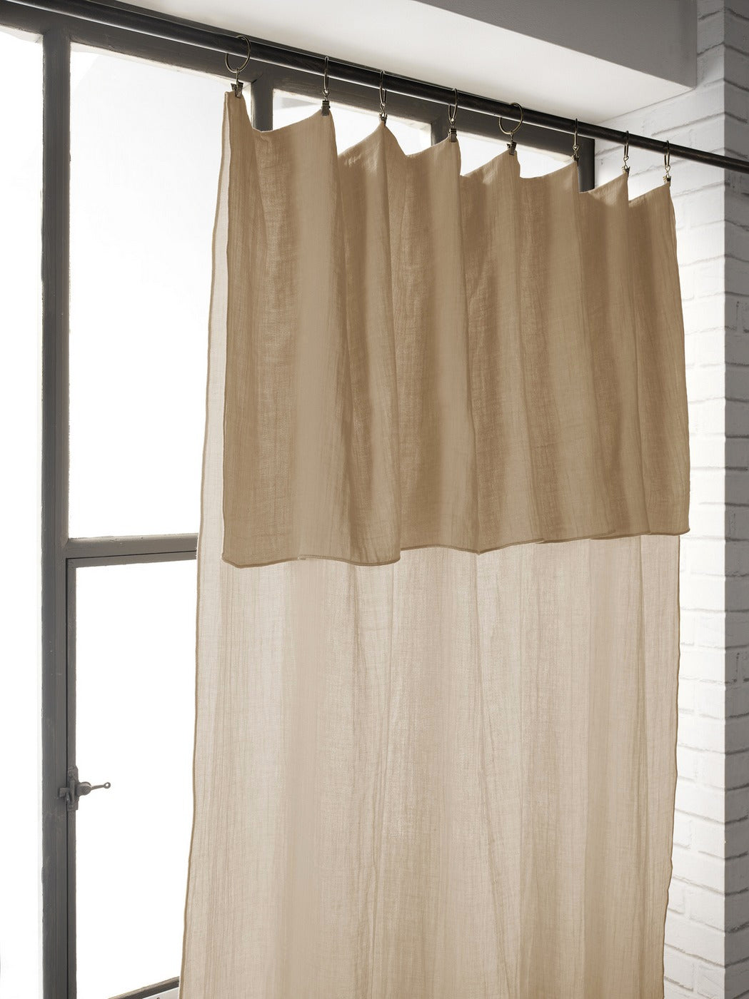 Adjustable Curtain + Clip Rings - Double Plain Cotton Gauze - Gaïa - Twine