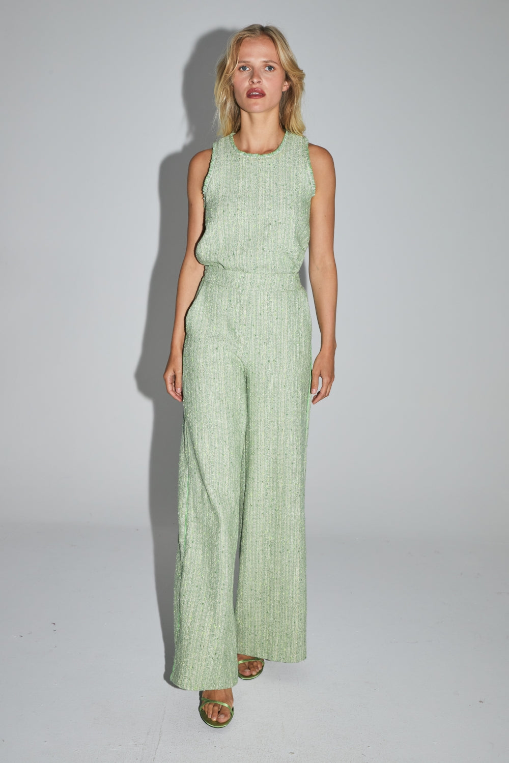 The Lise Blouse In Lemon Green Recycled Tweed Made In Italy