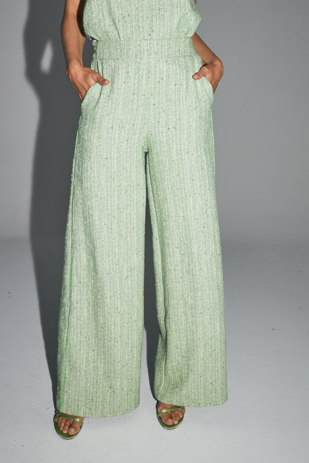 The Charlie Trousers In Lemon Green Recycled Tweed Made In Italy