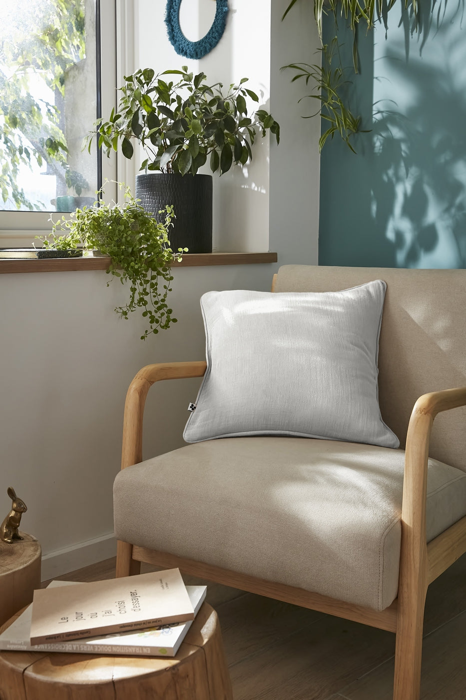 Gaïa - Coussin Déhoussable Avec Passepoil - Double Gaze De Coton Unie - Nuage