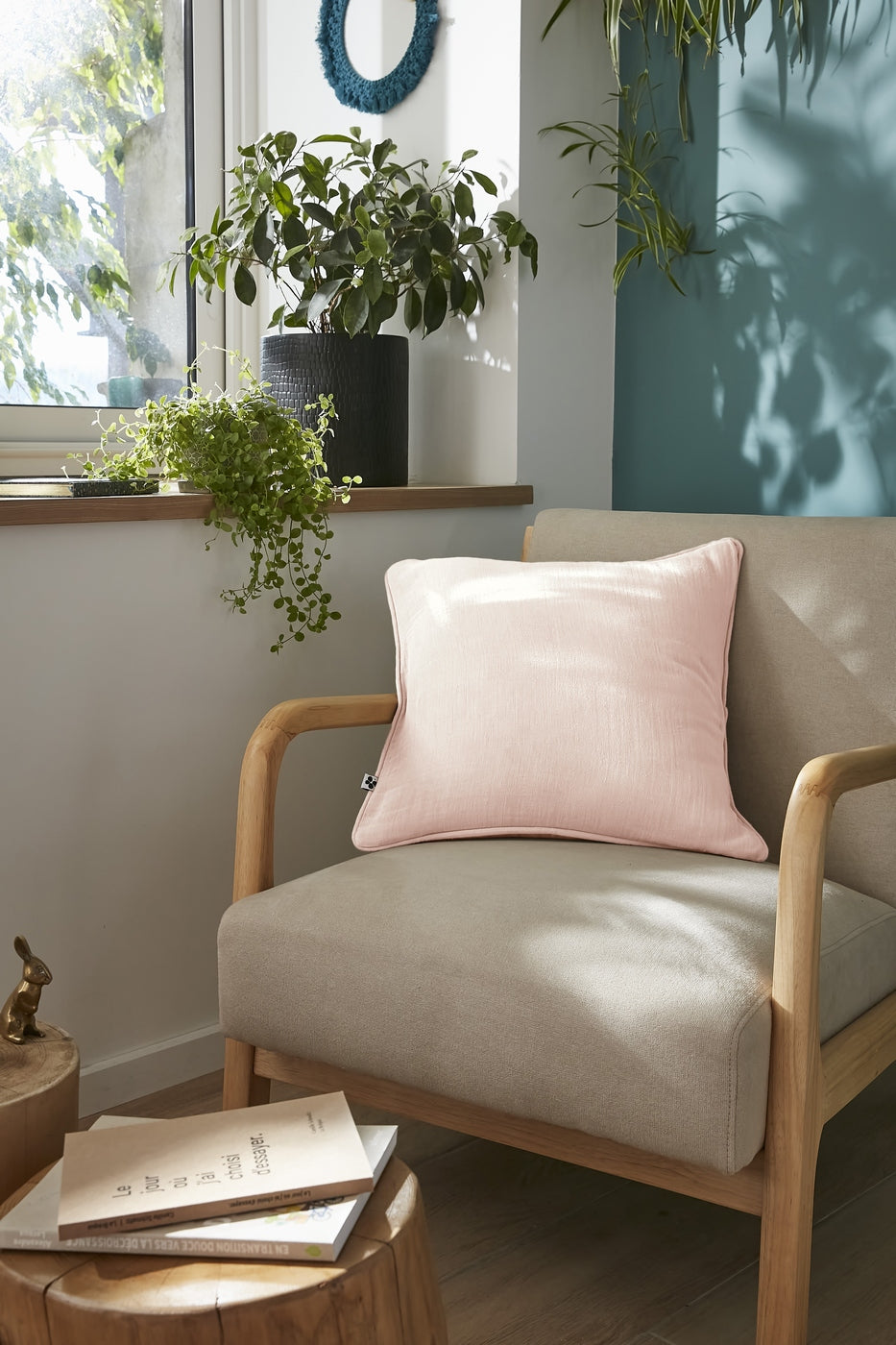 Gaïa - Coussin Déhoussable Avec Passepoil - Double Gaze De Coton Unie - Guimauve