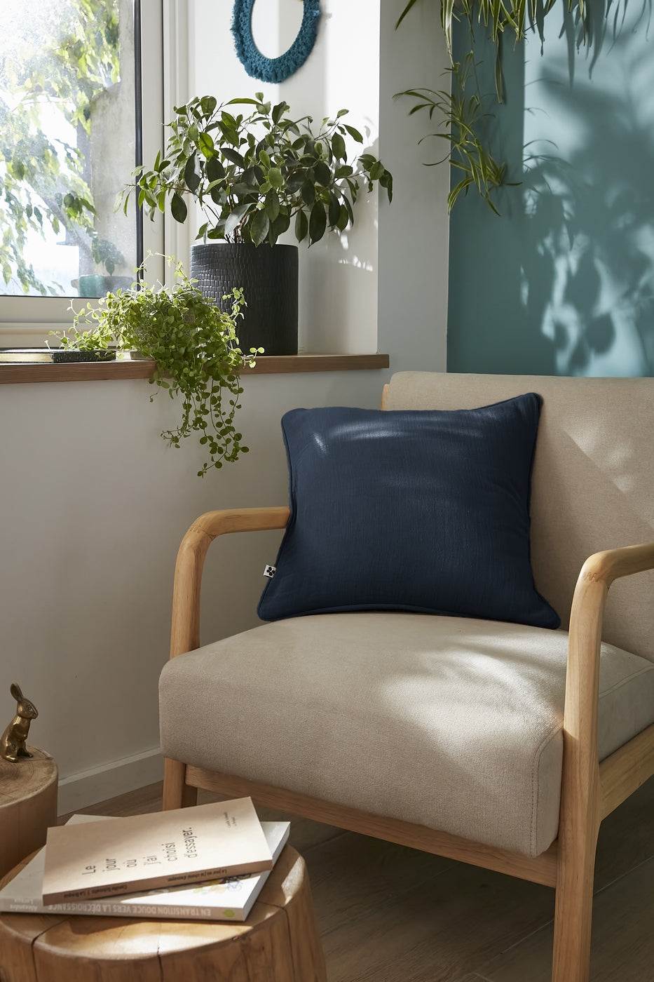 Gaïa - Coussin Déhoussable Avec Passepoil - Double Gaze De Coton Unie - Minuit