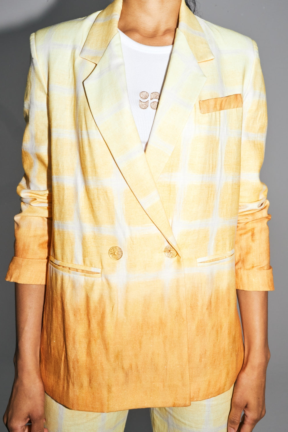 The Ema Linen Blazer With Tie And Dye Checks Made In Italy