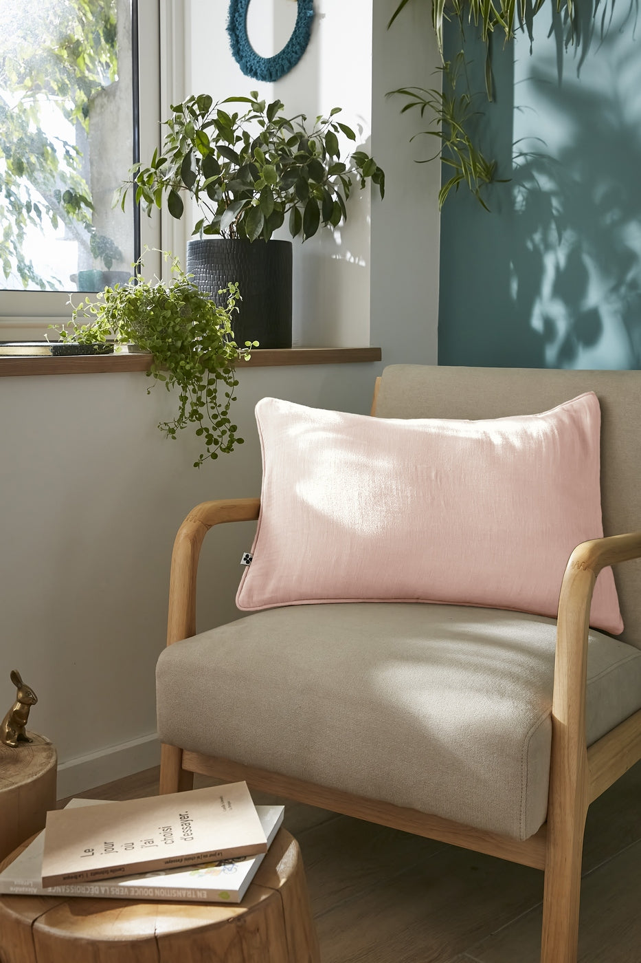 Gaïa - Coussin Déhoussable Avec Passepoil - Double Gaze De Coton Unie - Guimauve