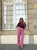 Isabeau pink and burgundy striped jeans