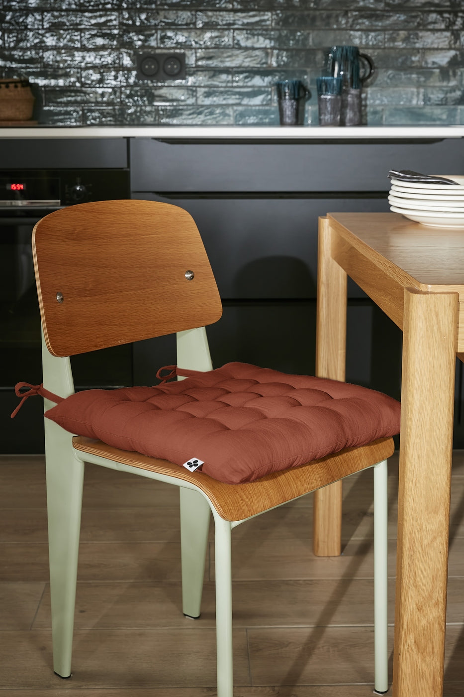 Gaïa - Quilted Seat Cushion - Plain Double Cotton Gauze - Terracotta