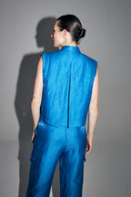 The Nina Shirt In Shiny Blue Linen