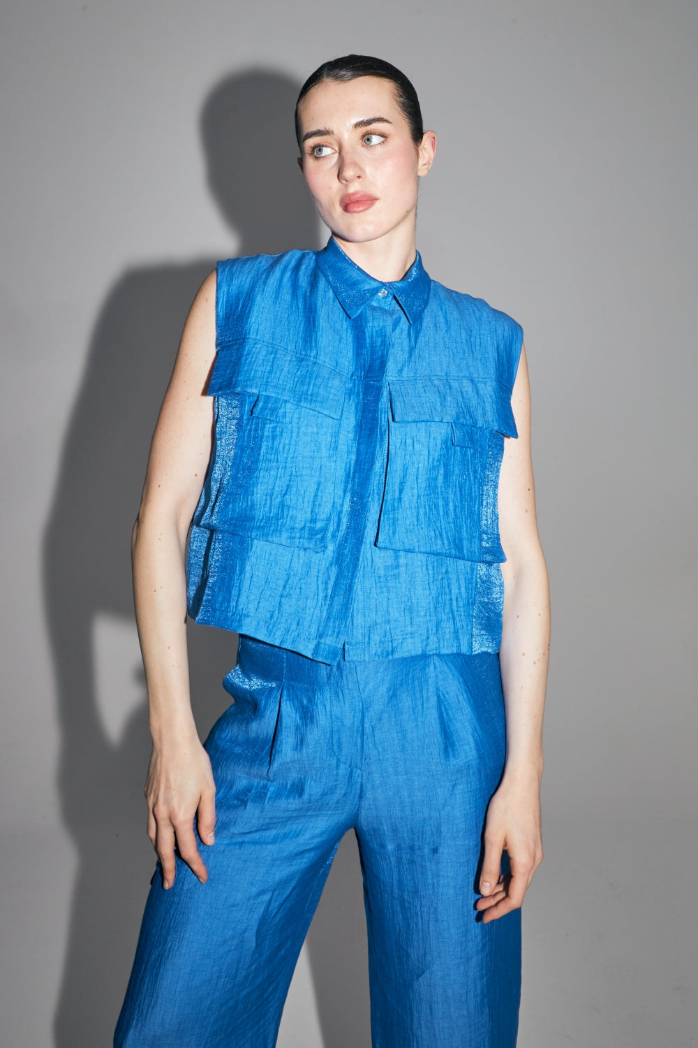 The Nina Shirt In Shiny Blue Linen