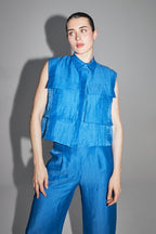 The Nina Shirt In Shiny Blue Linen