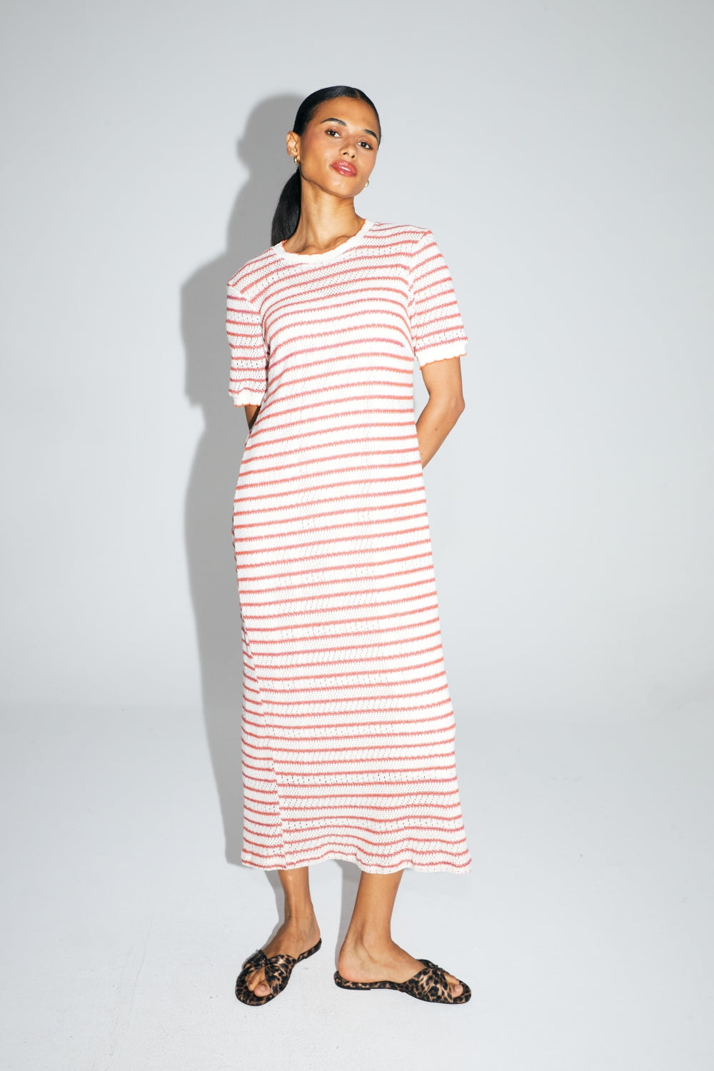 The Annalize Striped Openwork Knit Dress Cala