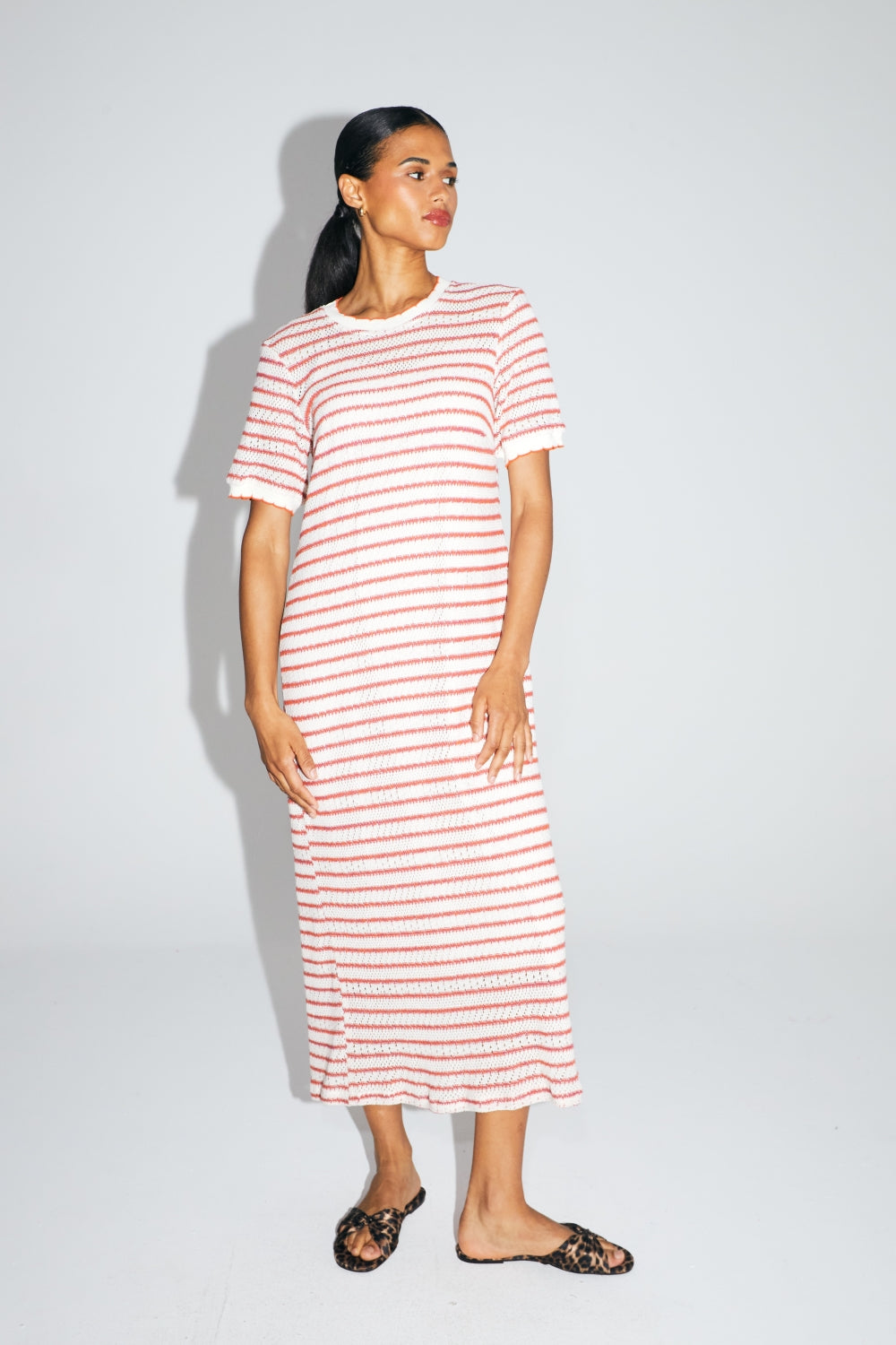 The Annalize Striped Openwork Knit Dress Cala