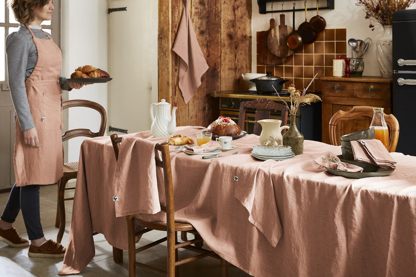 Soline - Rectangular Tablecloth - Washed Linen - Old Rose