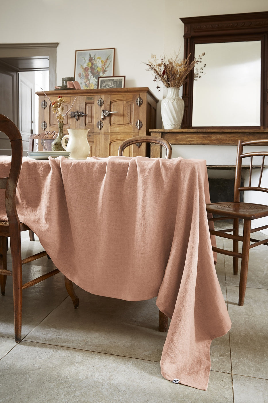 Soline - Rectangular Tablecloth - Washed Linen - Old Rose