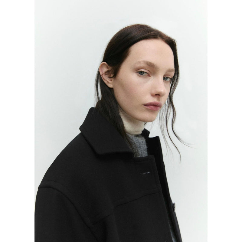 Manteau Midi Laine Boutons - Black