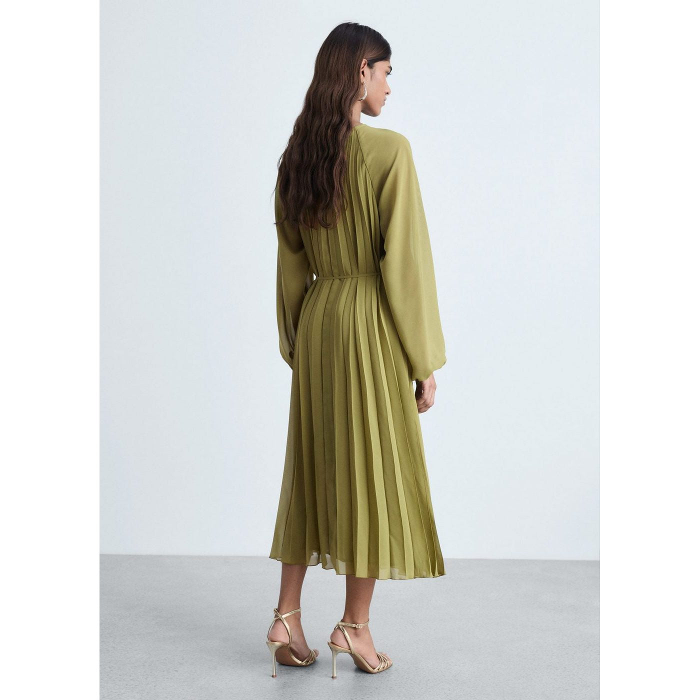 Robe Plissée Ceinture À Nouer