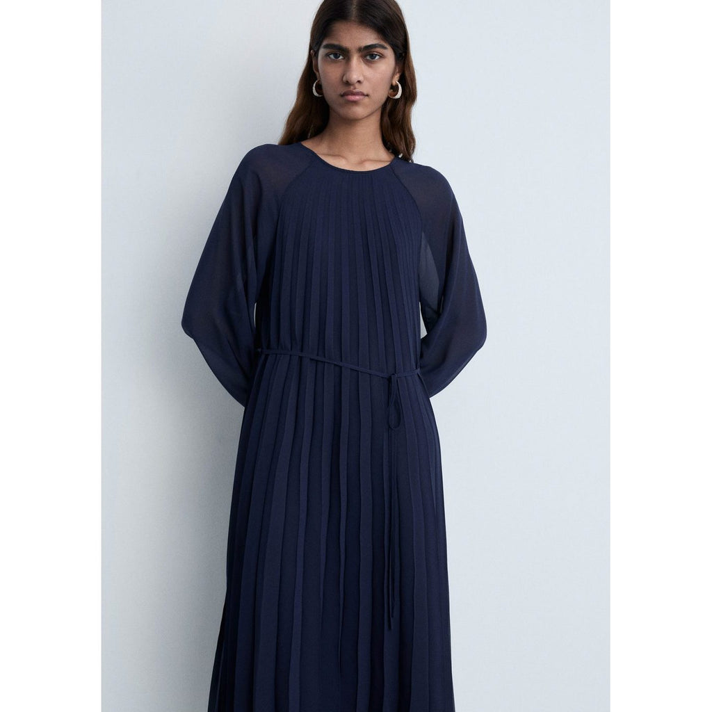 Robe Plissée Ceinture À Nouer