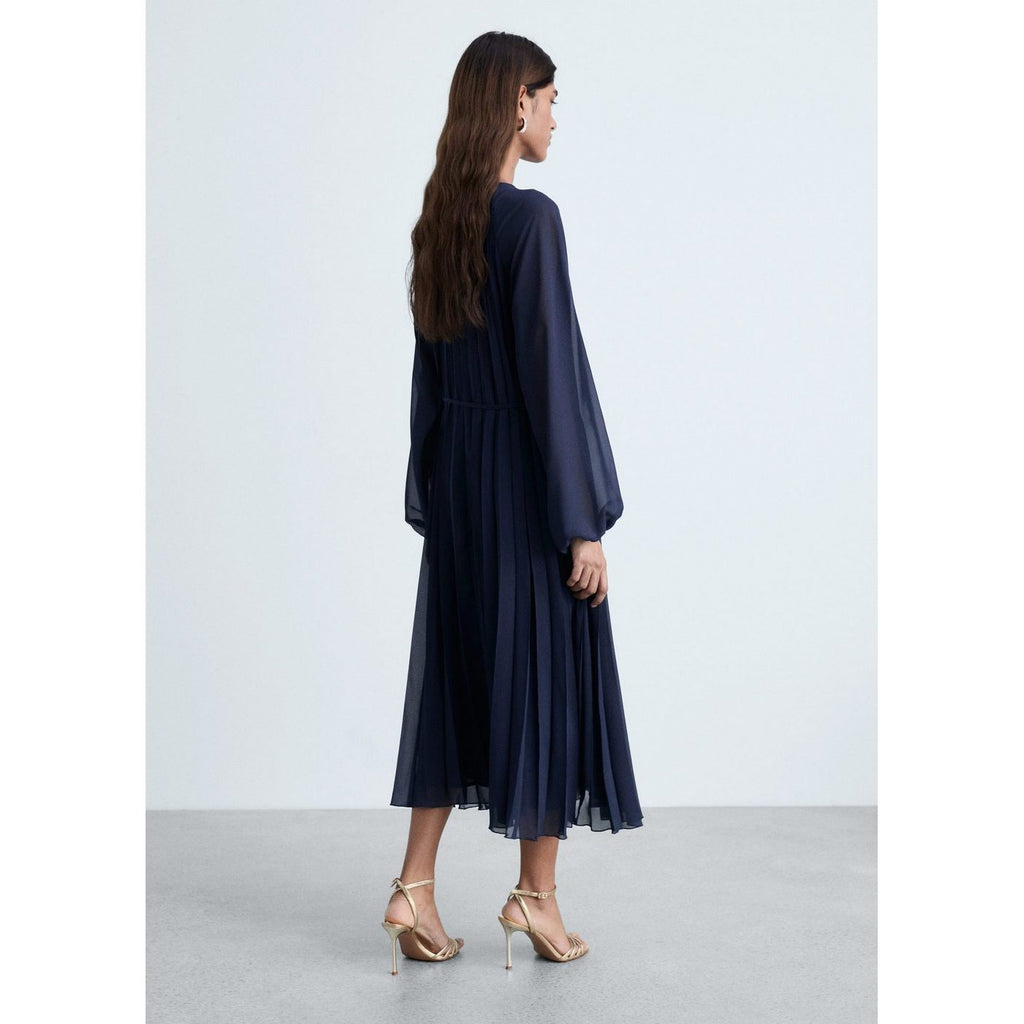 Robe Plissée Ceinture À Nouer