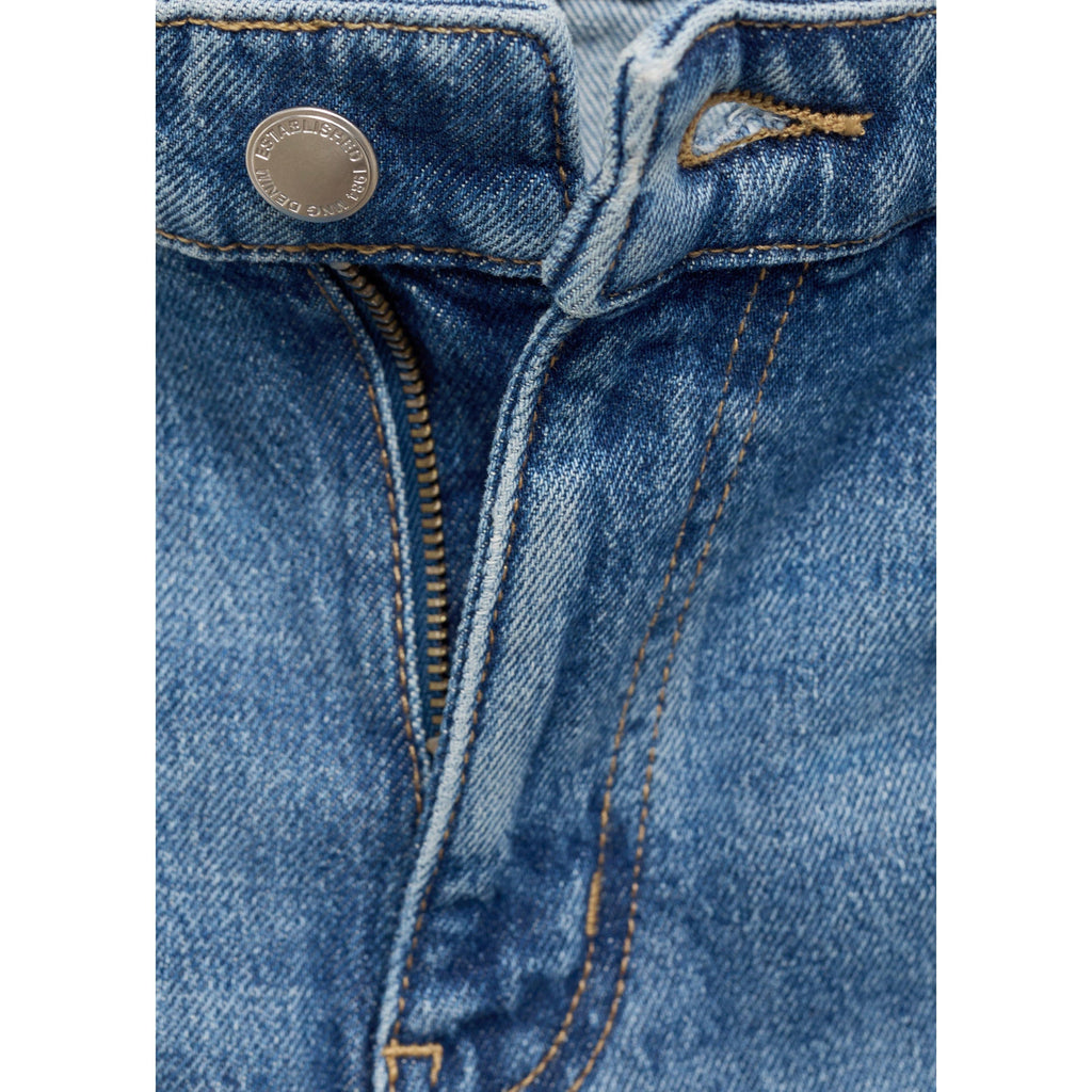 Vaquero Recto Talla Normal con Aberturas - Azul Medio