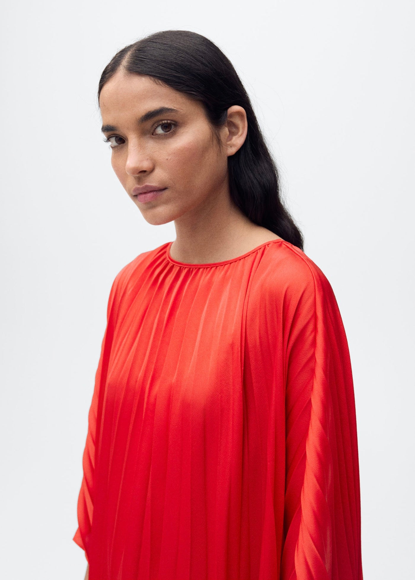 Robe Plissée À Manches Trois-Quarts