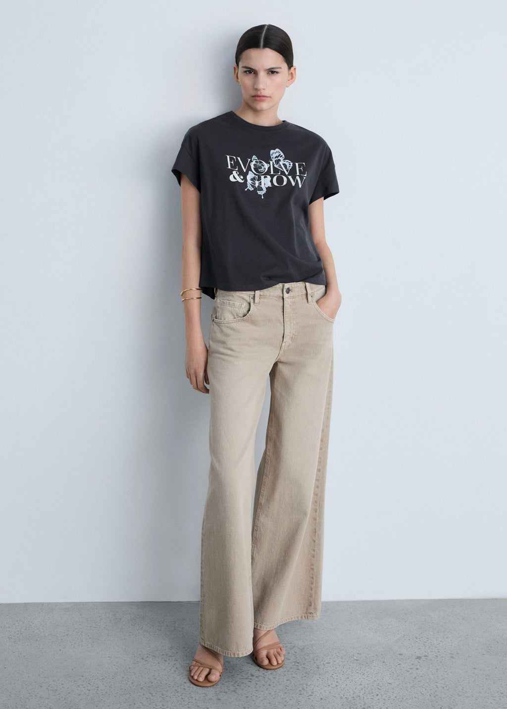 T-Shirt Coton Message Imprimé - Charcoal