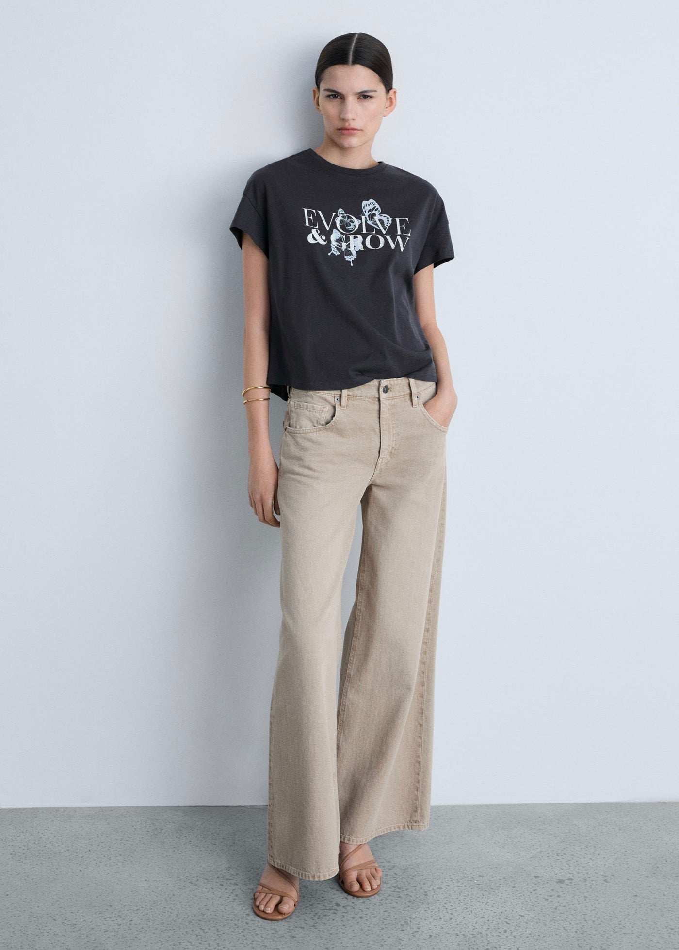 T-Shirt Coton Message Imprimé - Charcoal