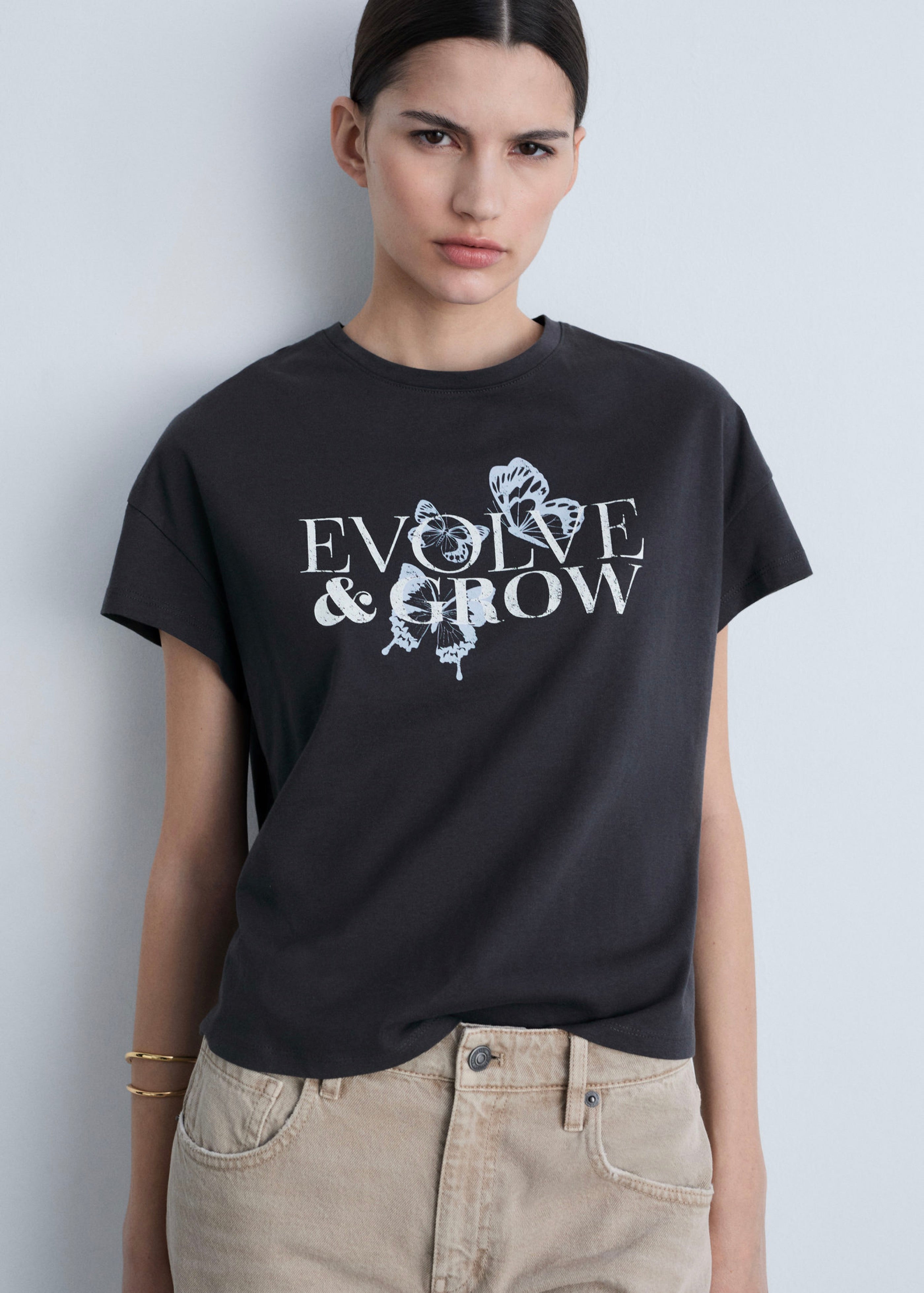 T-Shirt Coton Message Imprimé - Charcoal