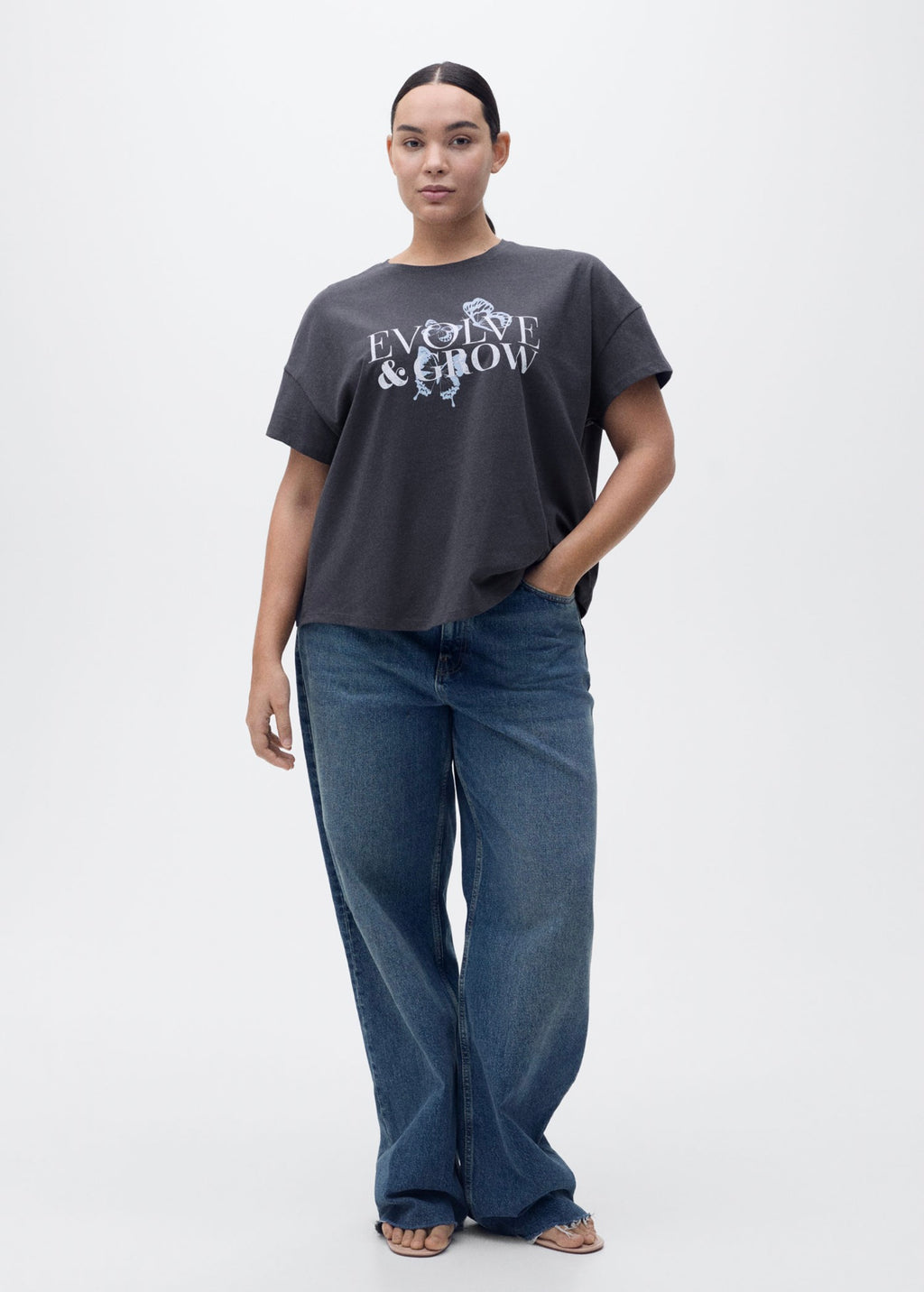 T-Shirt Coton Message Imprimé - Charcoal