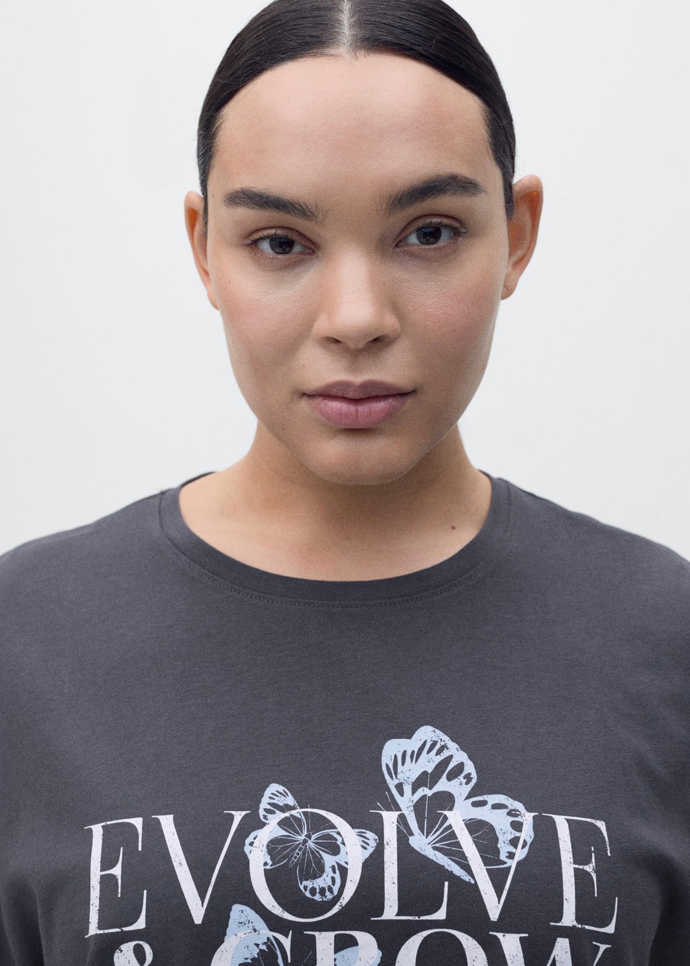 T-Shirt Coton Message Imprimé - Charcoal