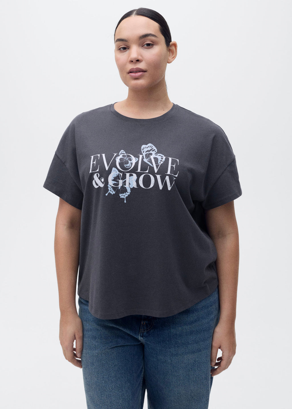 T-Shirt Coton Message Imprimé - Charcoal