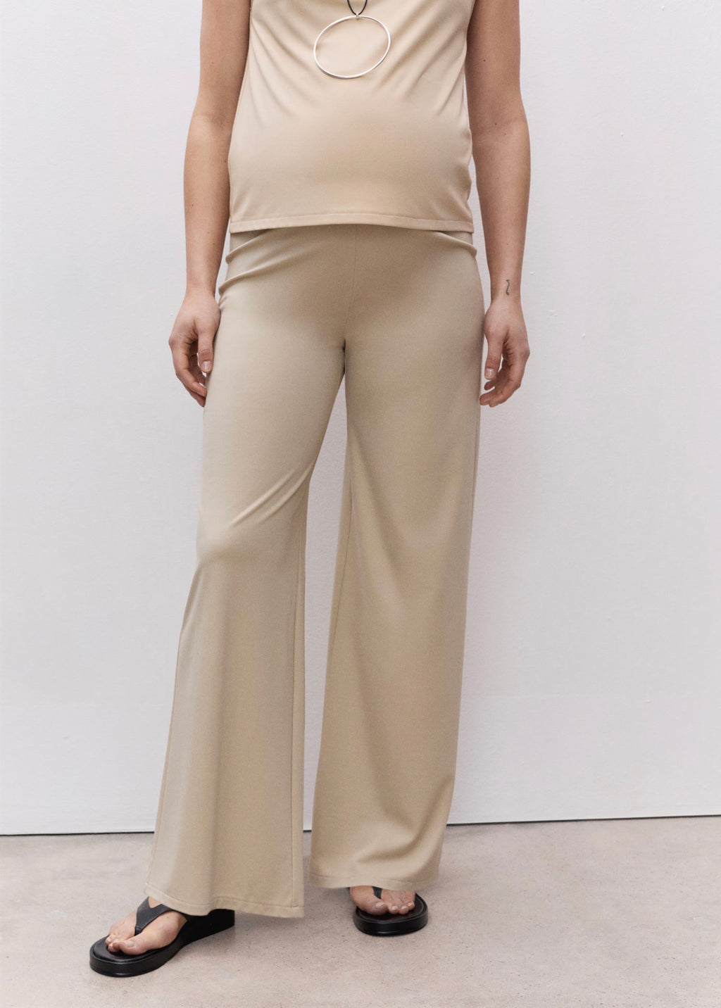 Maternity T-Shirt with Draped Neck - Natural