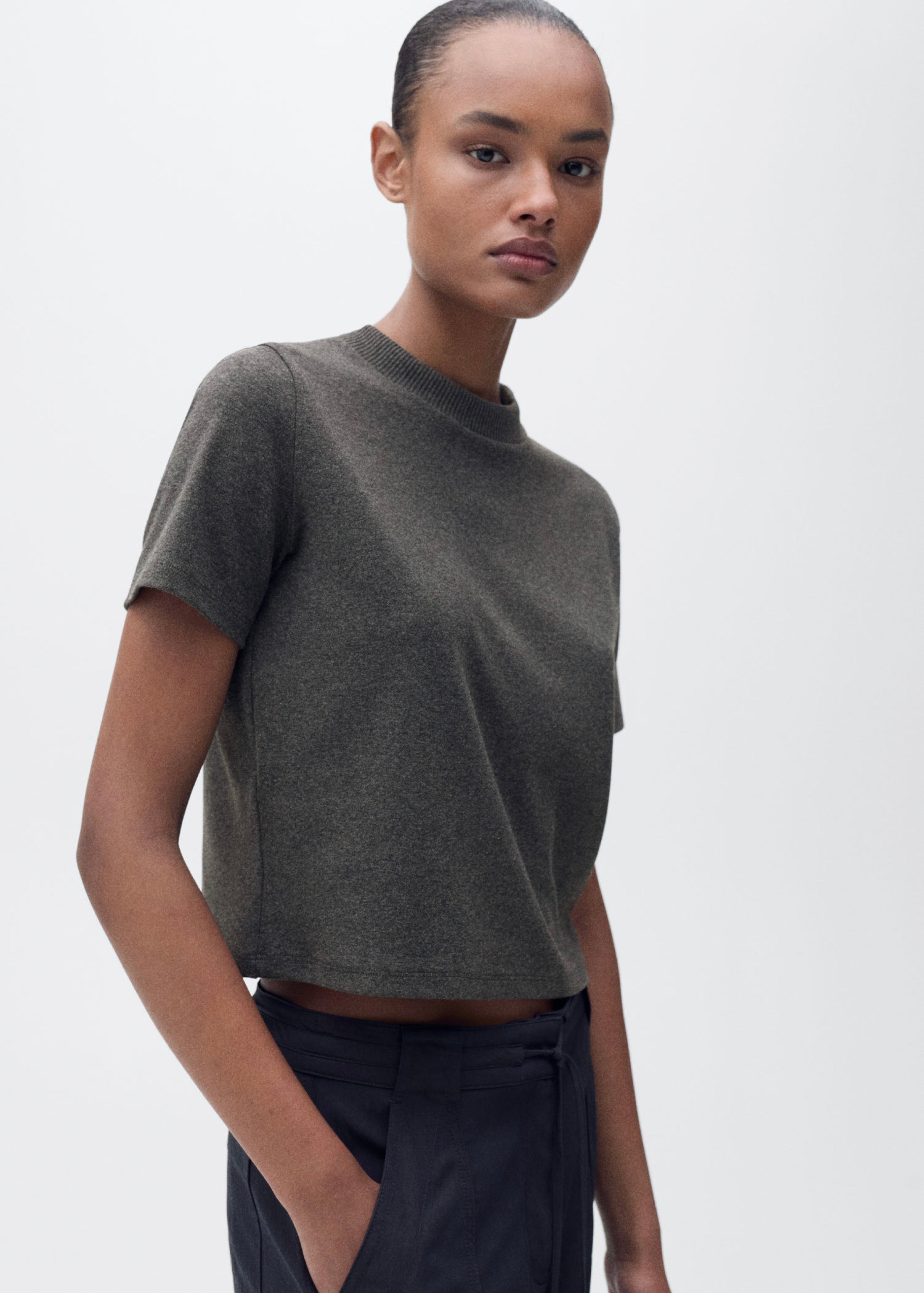 T-Shirt En Mélange De Coton Manches Courtes - Dark Heather Grey