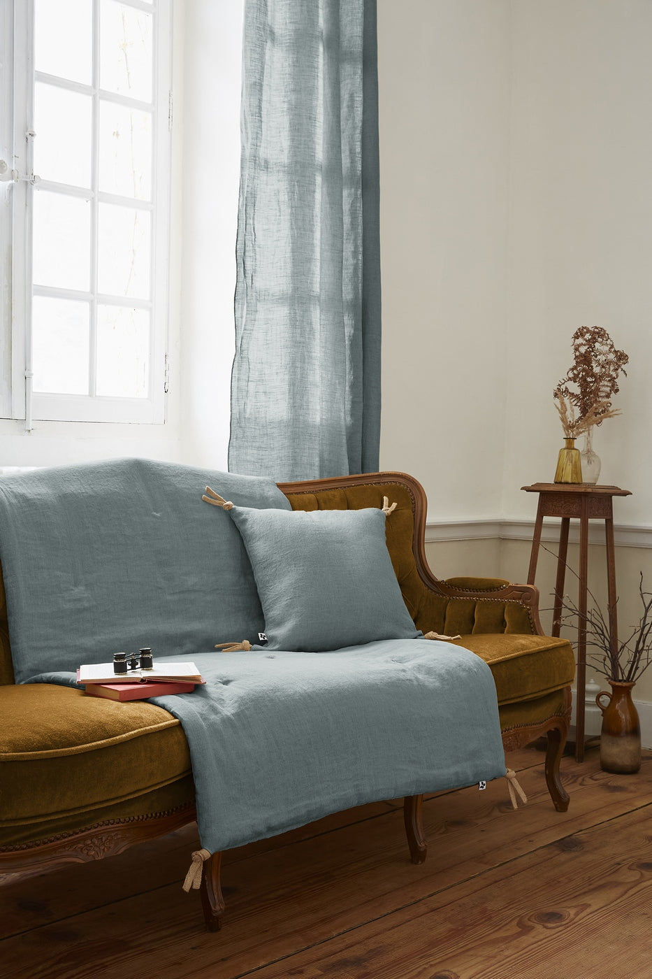Soline - Bed Runner - Washed Linen - Azure