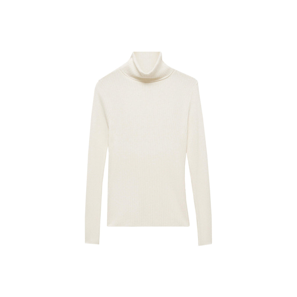 Jersey de Lana Mezclada Cuello Vuelto - Crudo