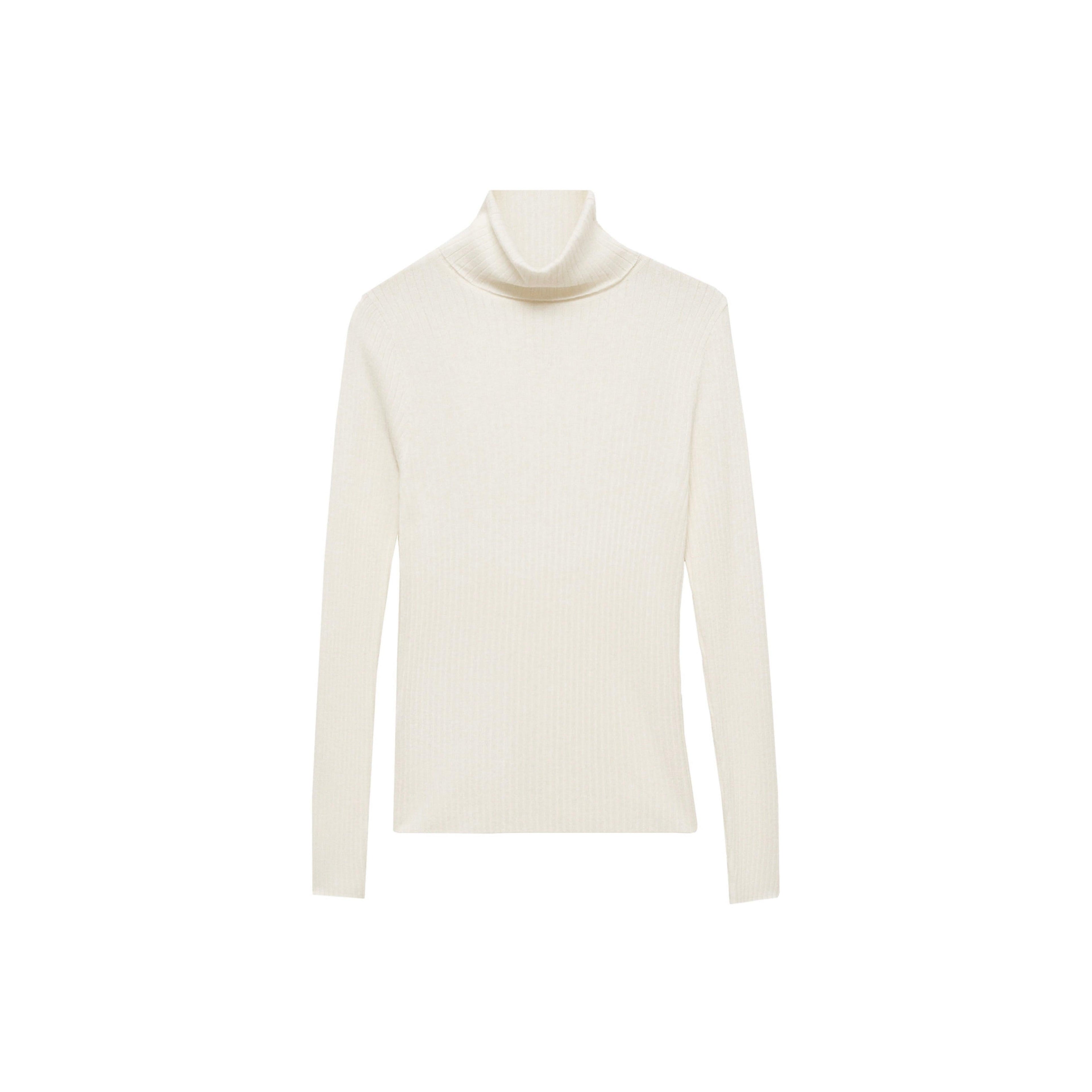 Jersey de Lana Mezclada Cuello Vuelto - Crudo