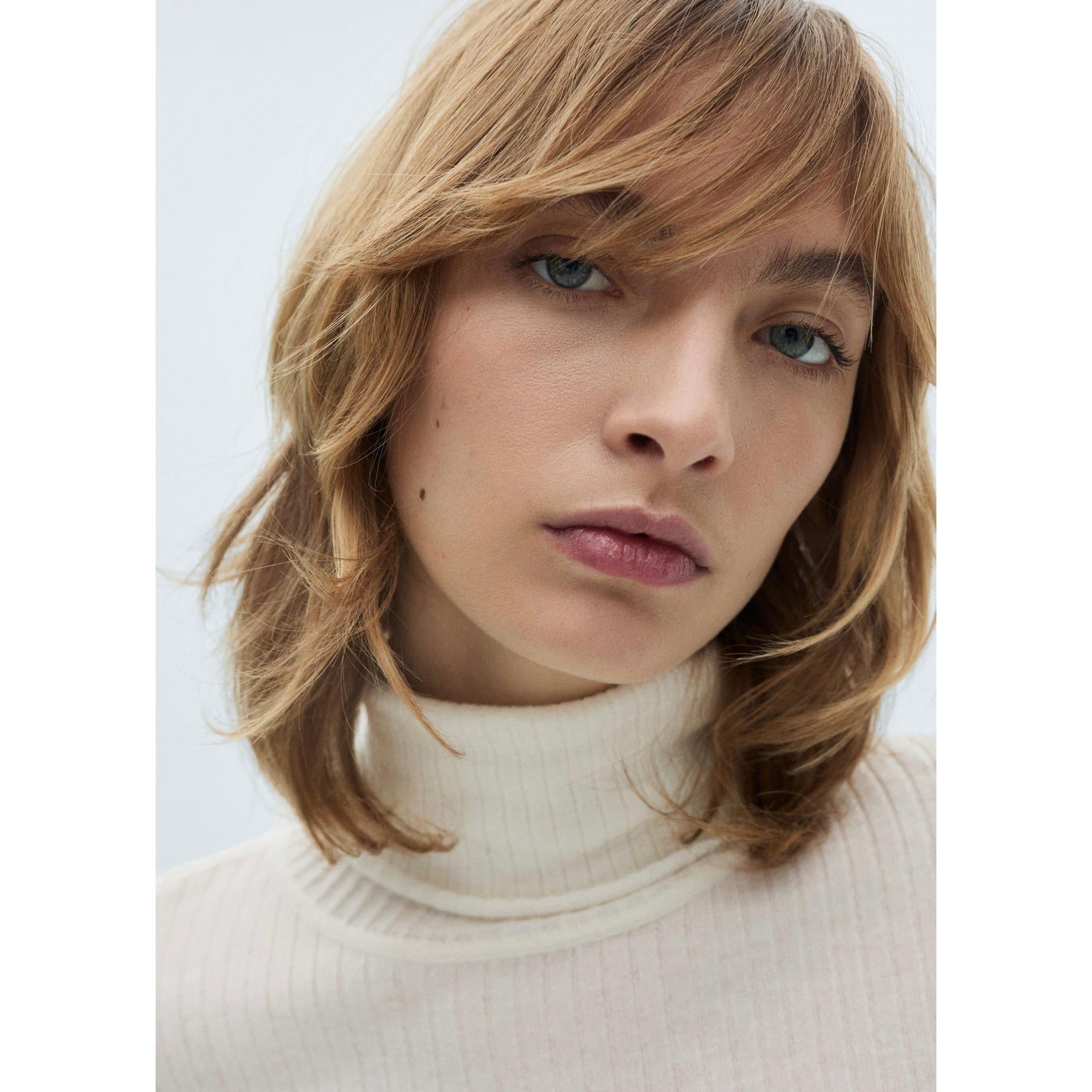 Jersey de Lana Mezclada Cuello Vuelto - Crudo