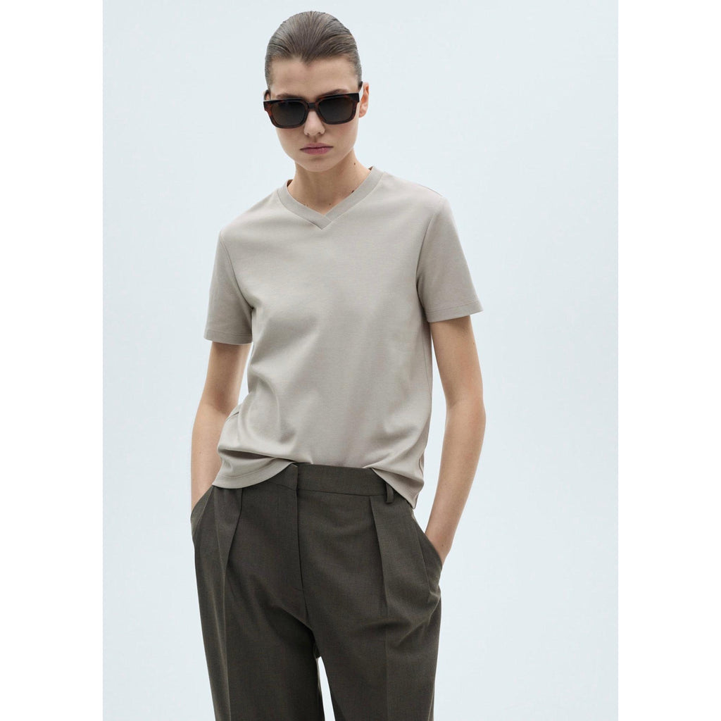 T-Shirt Coton Col En V - Medium Brown