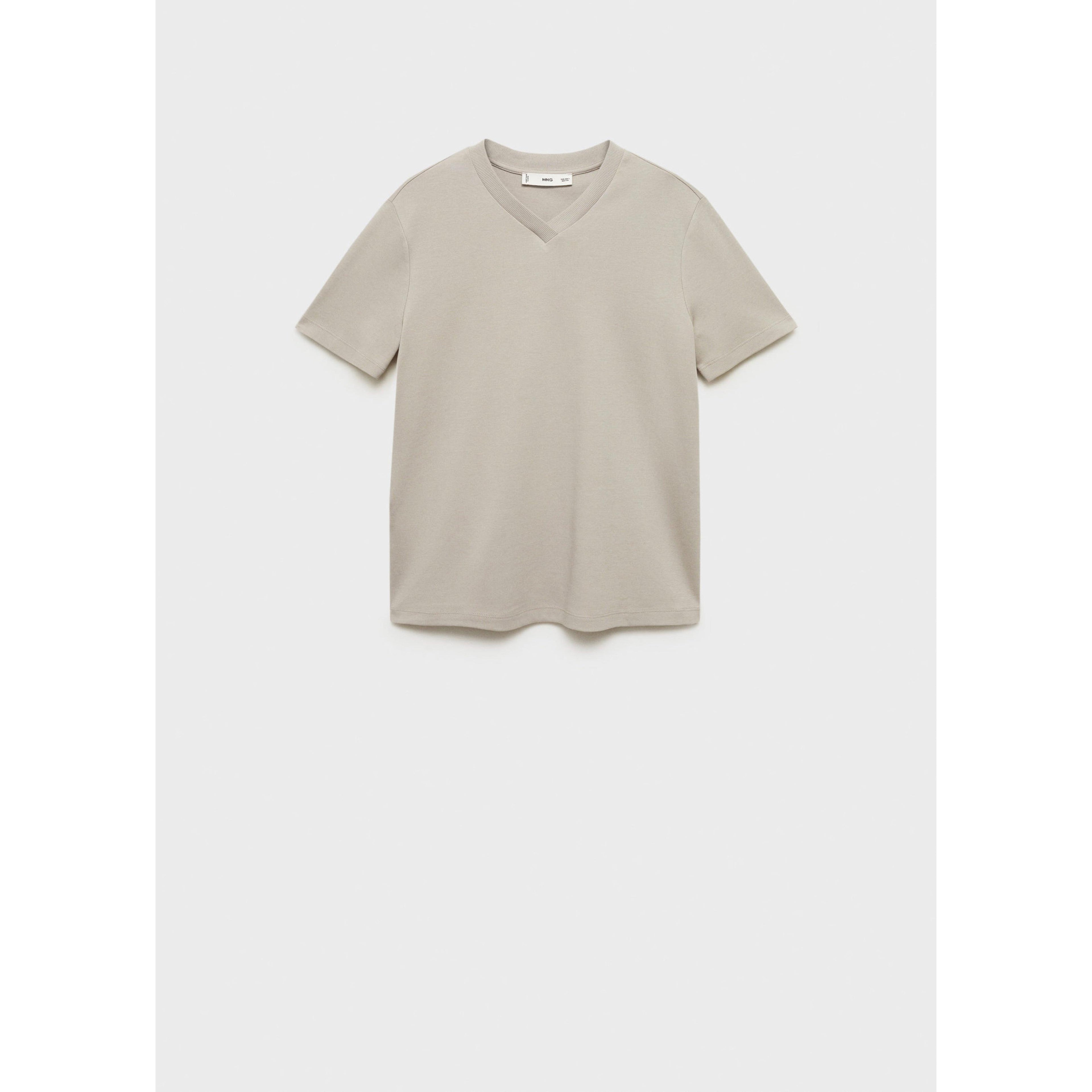 T-Shirt Coton Col En V - Medium Brown