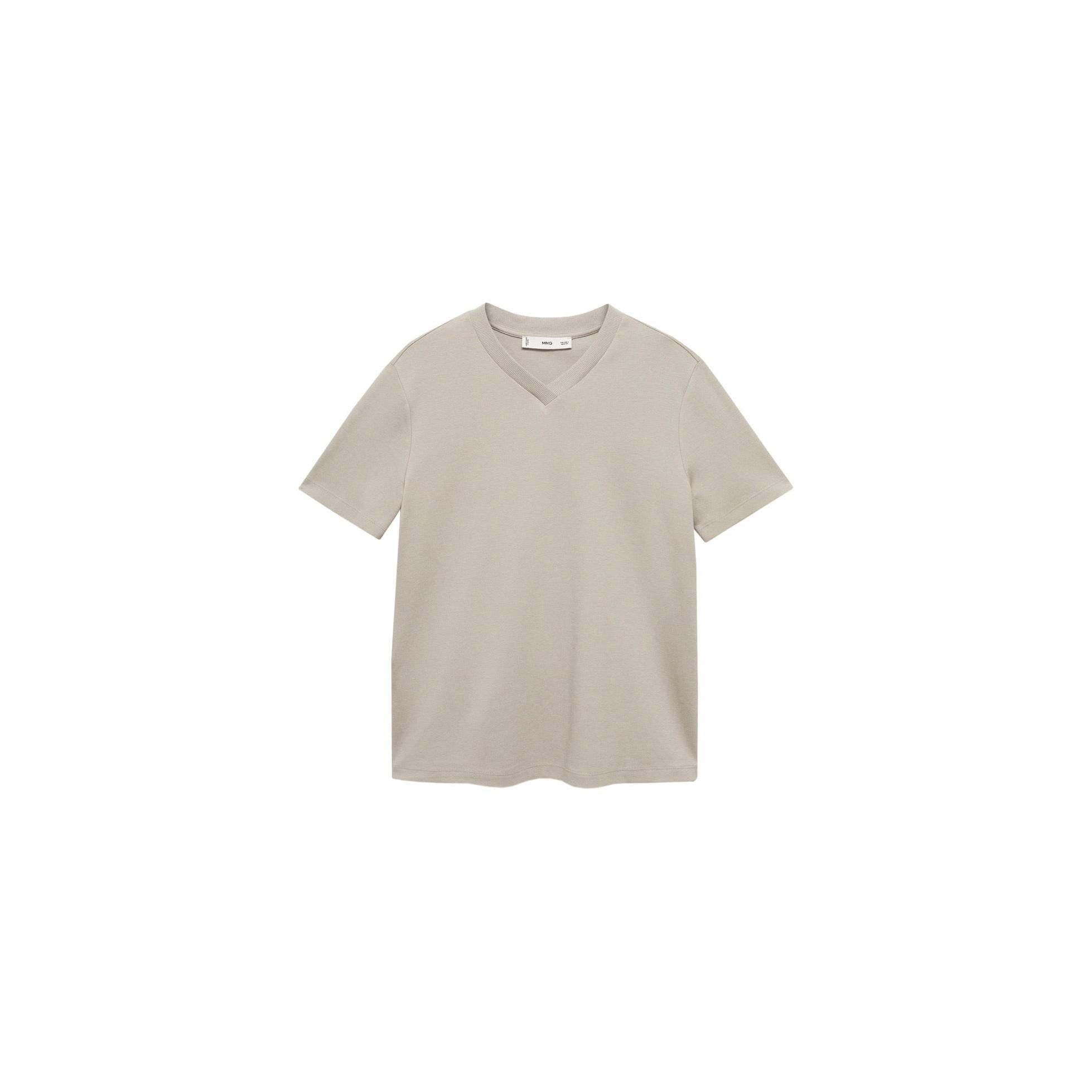 T-Shirt Coton Col En V - Medium Brown