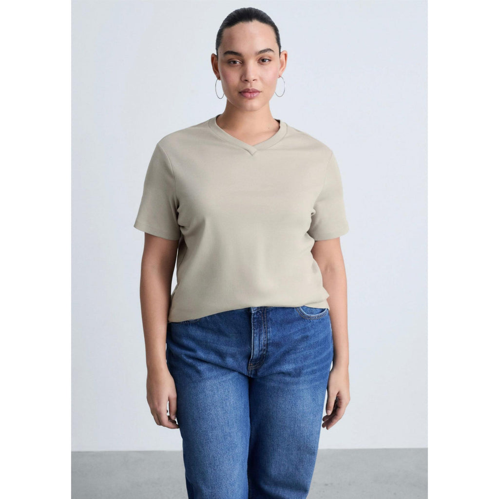 T-Shirt Coton Col En V - Medium Brown