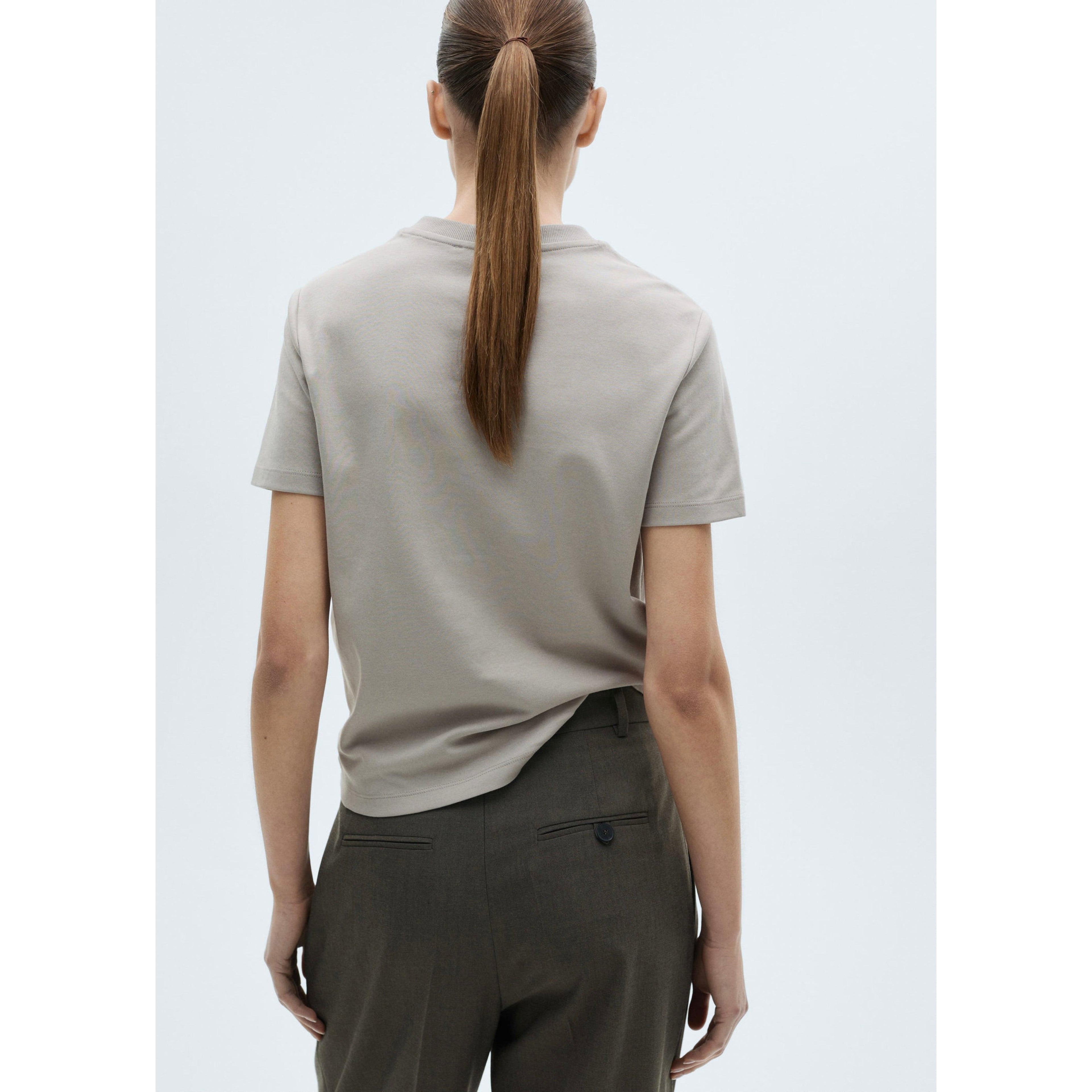 T-Shirt Coton Col En V - Medium Brown