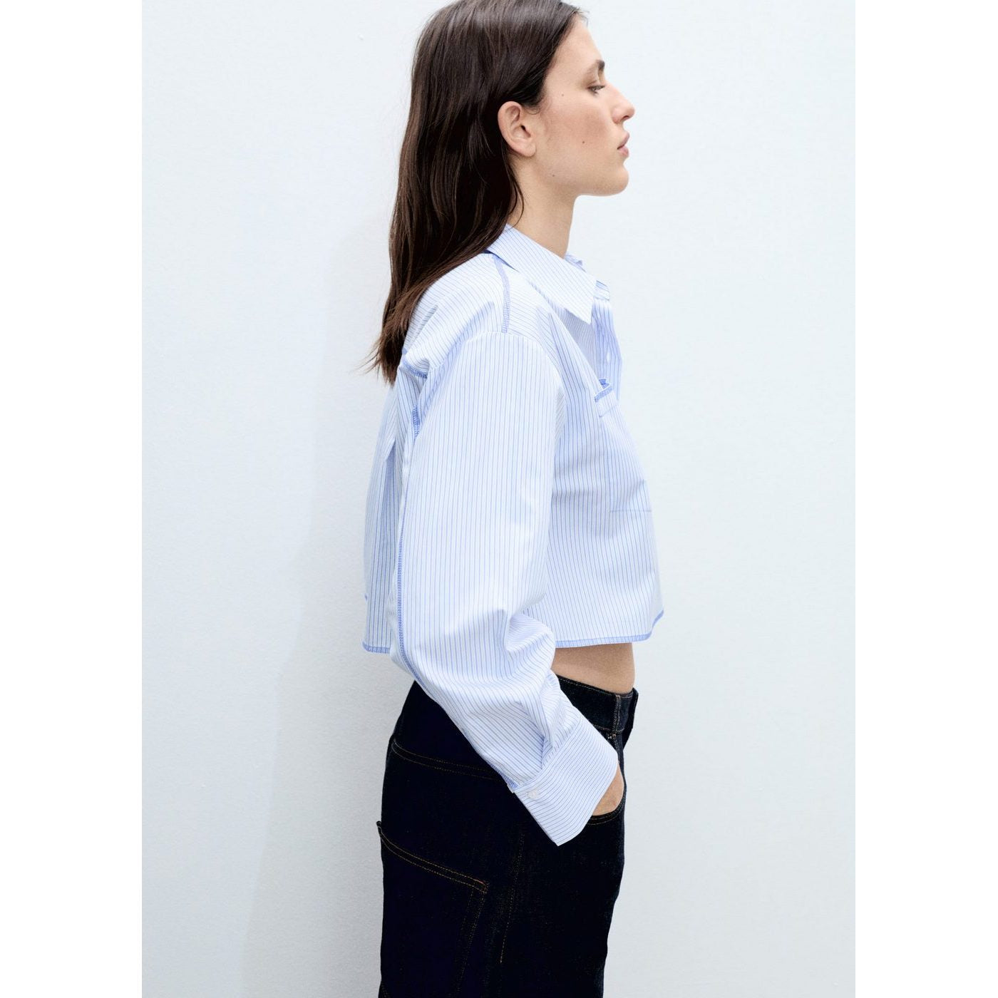 Chemise Courte Rayée Avec Détail De Coutures