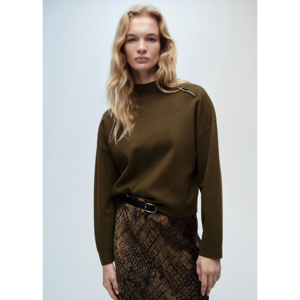 Zip Mock-Neck Pullover - Khaki
