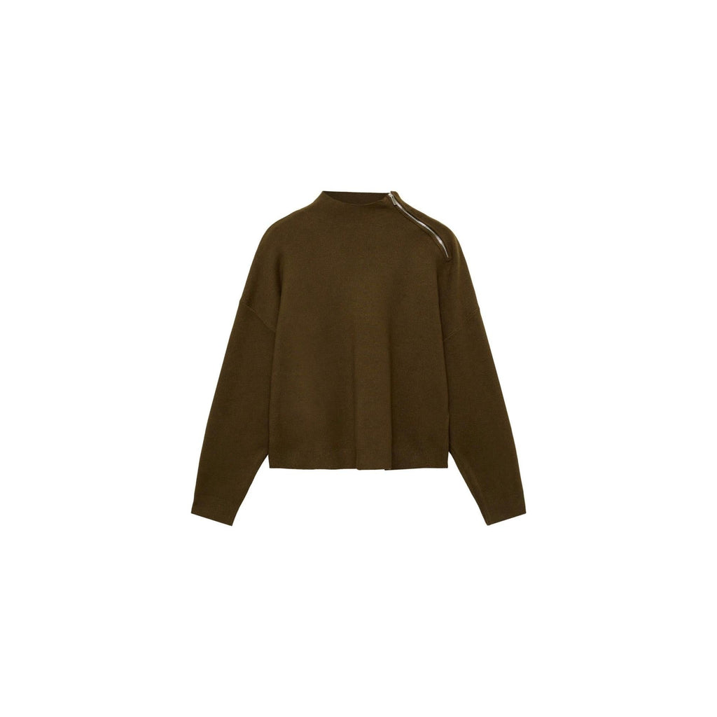 Zip Mock-Neck Pullover - Khaki